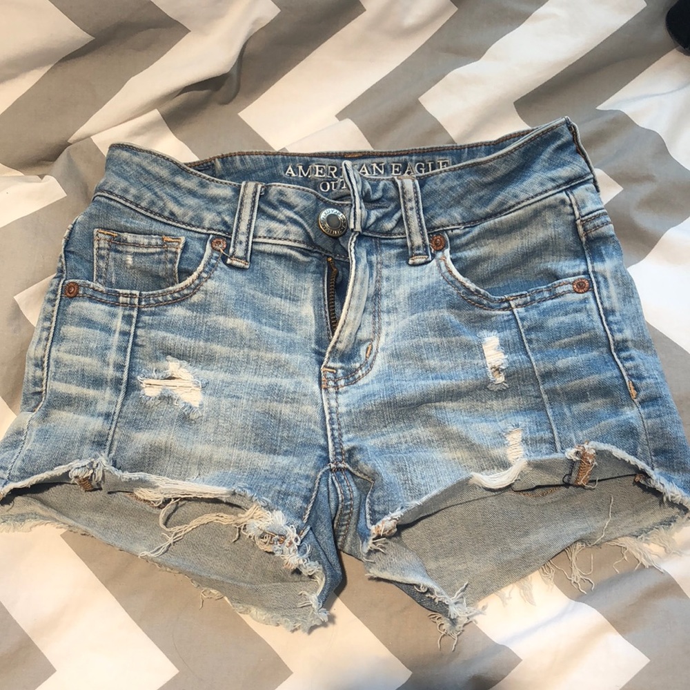American Eagle Blue Midi Super Stretch Shorts
